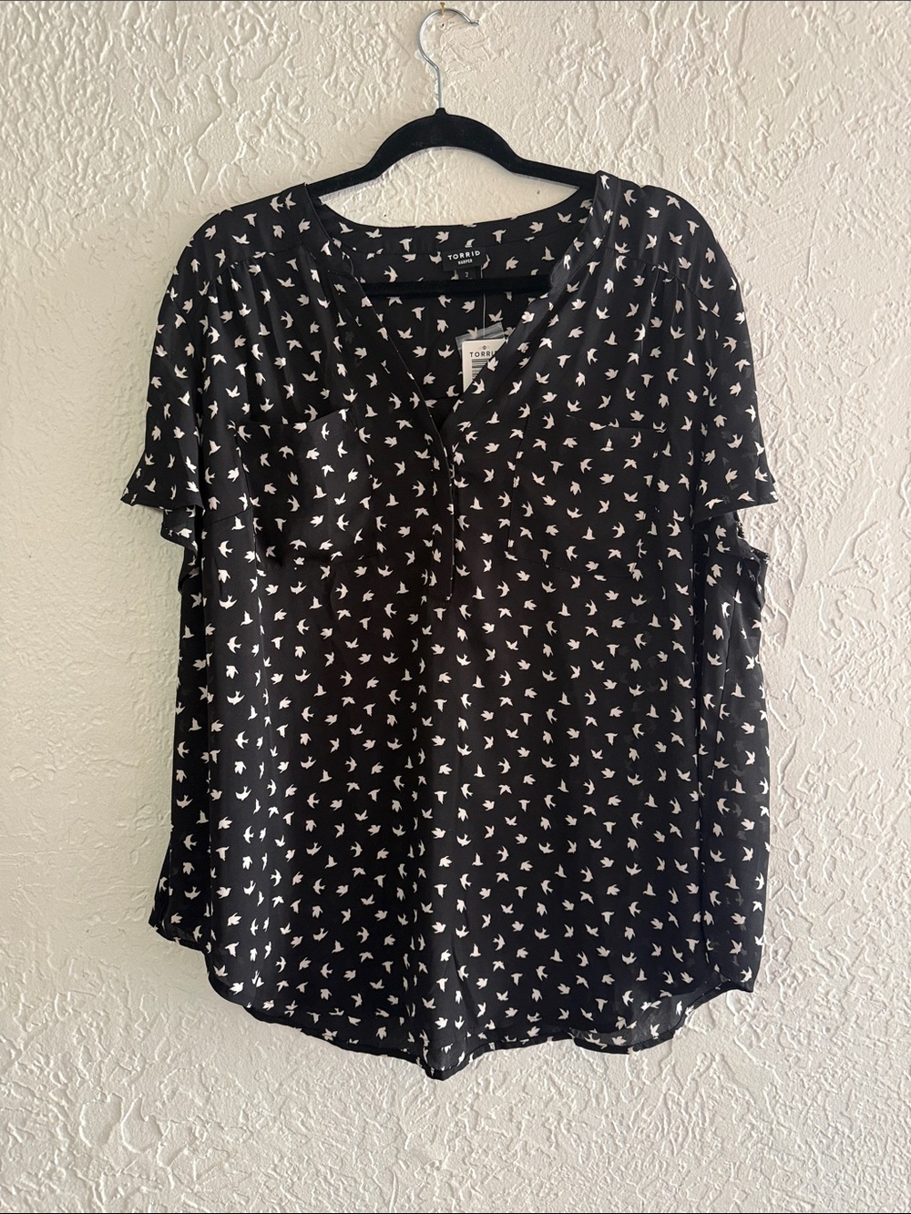 torrid Black Blouse with White Bird Print